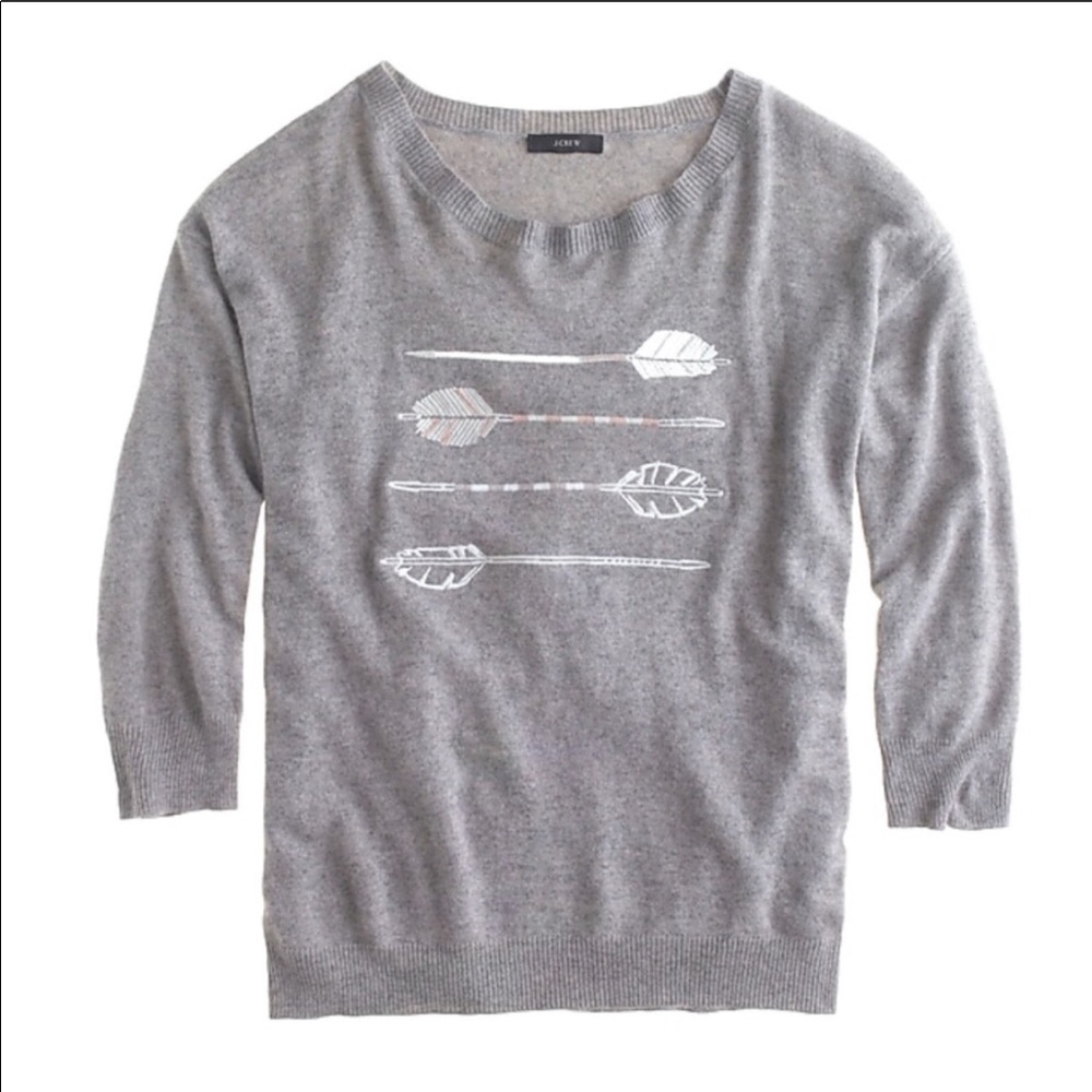 J. Crew Gray Crewneck Sweater with Arrow Graphic